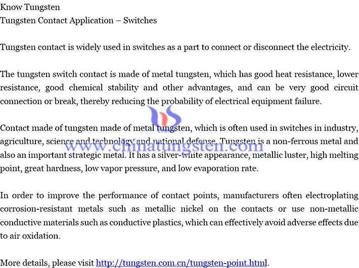 tungsten contact in switches text image