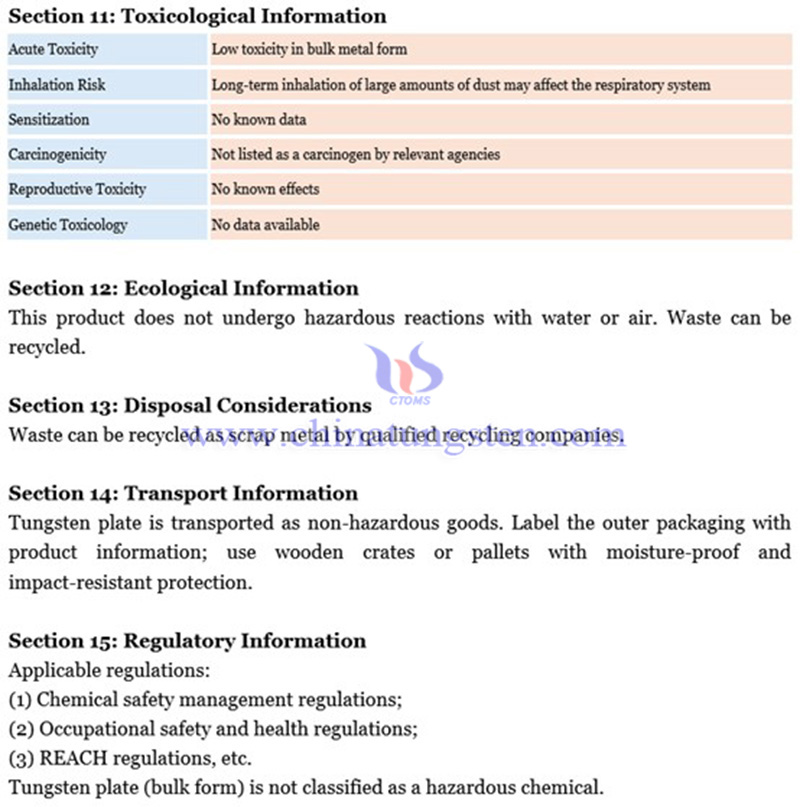 material safety data sheet (MSDS) of tungsten plate material safety data sheet (MSDS) of tungsten plate